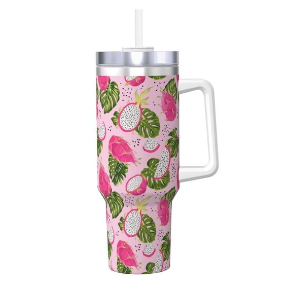 Gukieu Dragon Fruits Print 40OZ Ice Cup, Stainless Steel Vacuum Kettle with Handle Suitable for Hot and Cold Drinks, Travel, Fitness