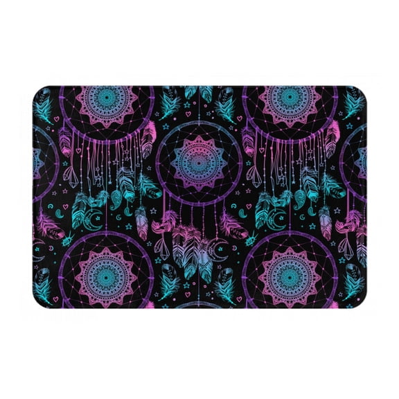 Gukieu Dreamcatcher With Feathers Print Dust-proof Floor Mats, Water-absorbent and Non-slip Flannel Door Mats 16x24in, Home Decoration Suitable for Kitchen, Bathroom, Garage
