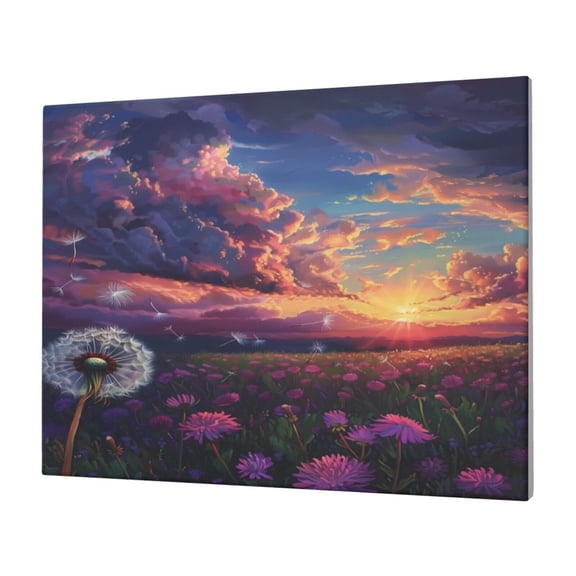 Gukieu Dreamy Dandelion Sunset Print Horizontal Canvas Decorative Painting 12x16 Inch Shrinkage Resistant Frame Hanging Home Wall Art Decor