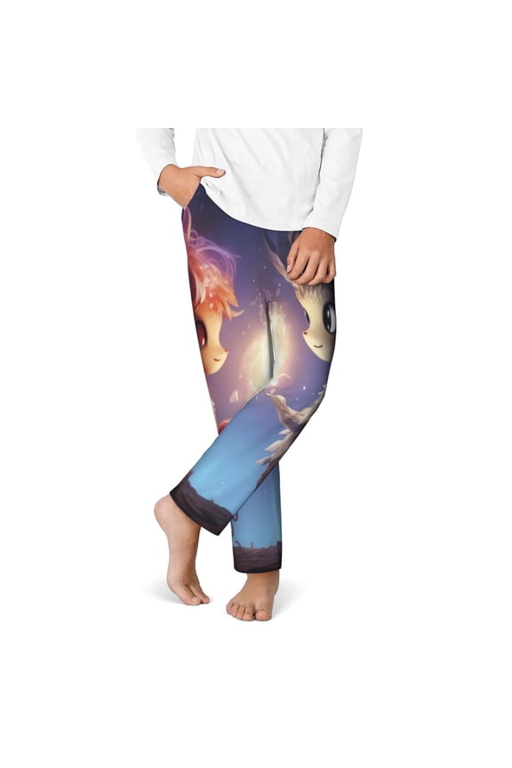 Dreamy Forest Elf Print Youth Home Trousers, Elastic Waistband with Pockets for Home and Outing, Suitable for Children Aged 5-16-XS(5-6)