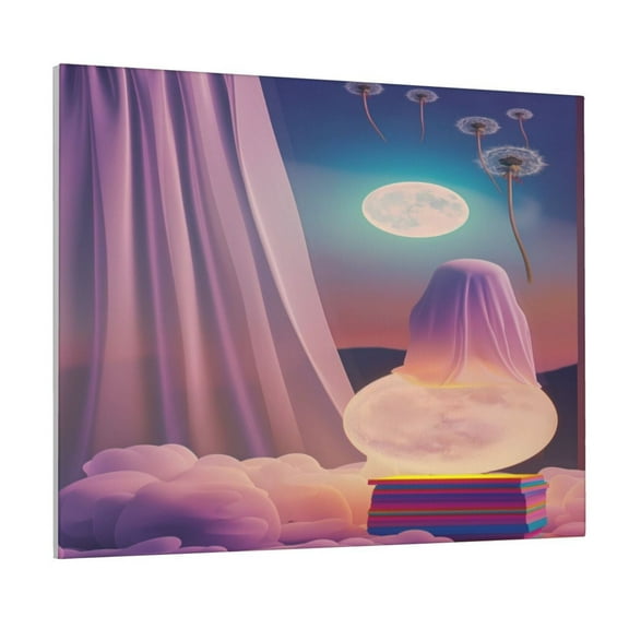 Gukieu Dreamy Moonlit Window Print Canvas Decorative Hanging Painting, Waterproof Art Wall Decoration with Frame, Suitable for Living Room, Bedroom