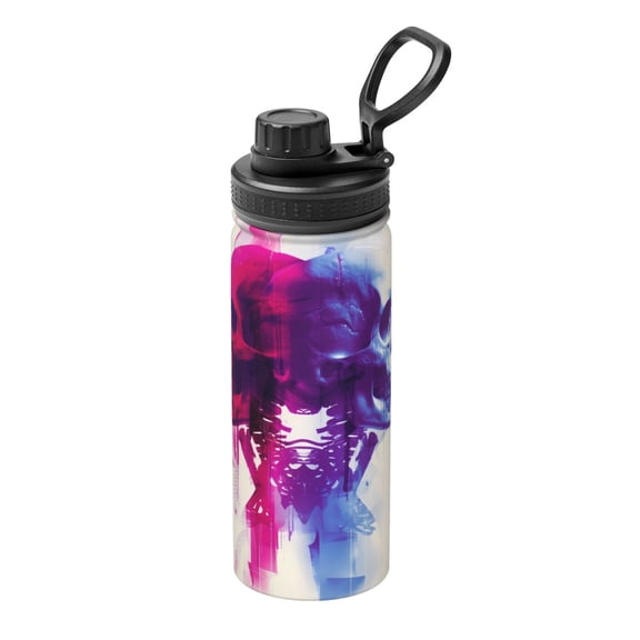 Gukieu Dual Skulls Colorful Fusion Print 18OZ Portable Sports Water Bottle, Stainless Steel Insulated Water Cup for Men and Women, Suitable for Gym, Travel, Camping