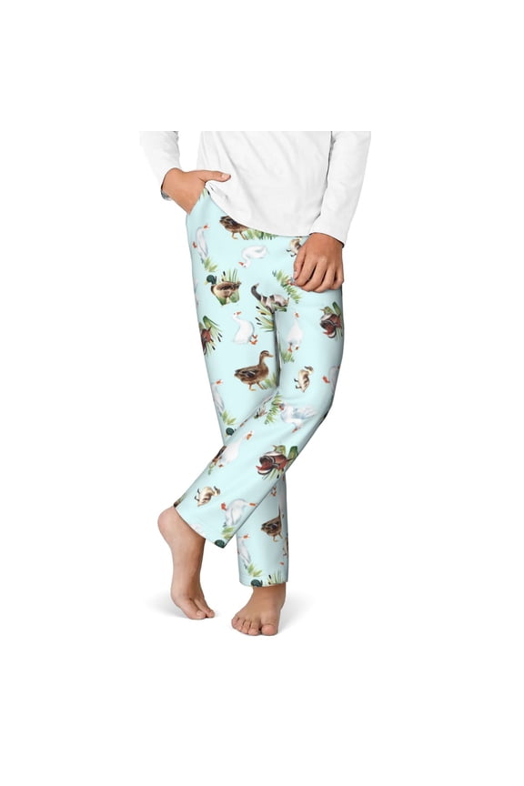 Duck Animals Farm Print Youth Home Trousers, Elastic Waistband with Pockets for Home and Outing, Suitable for Children Aged 5-16-Small