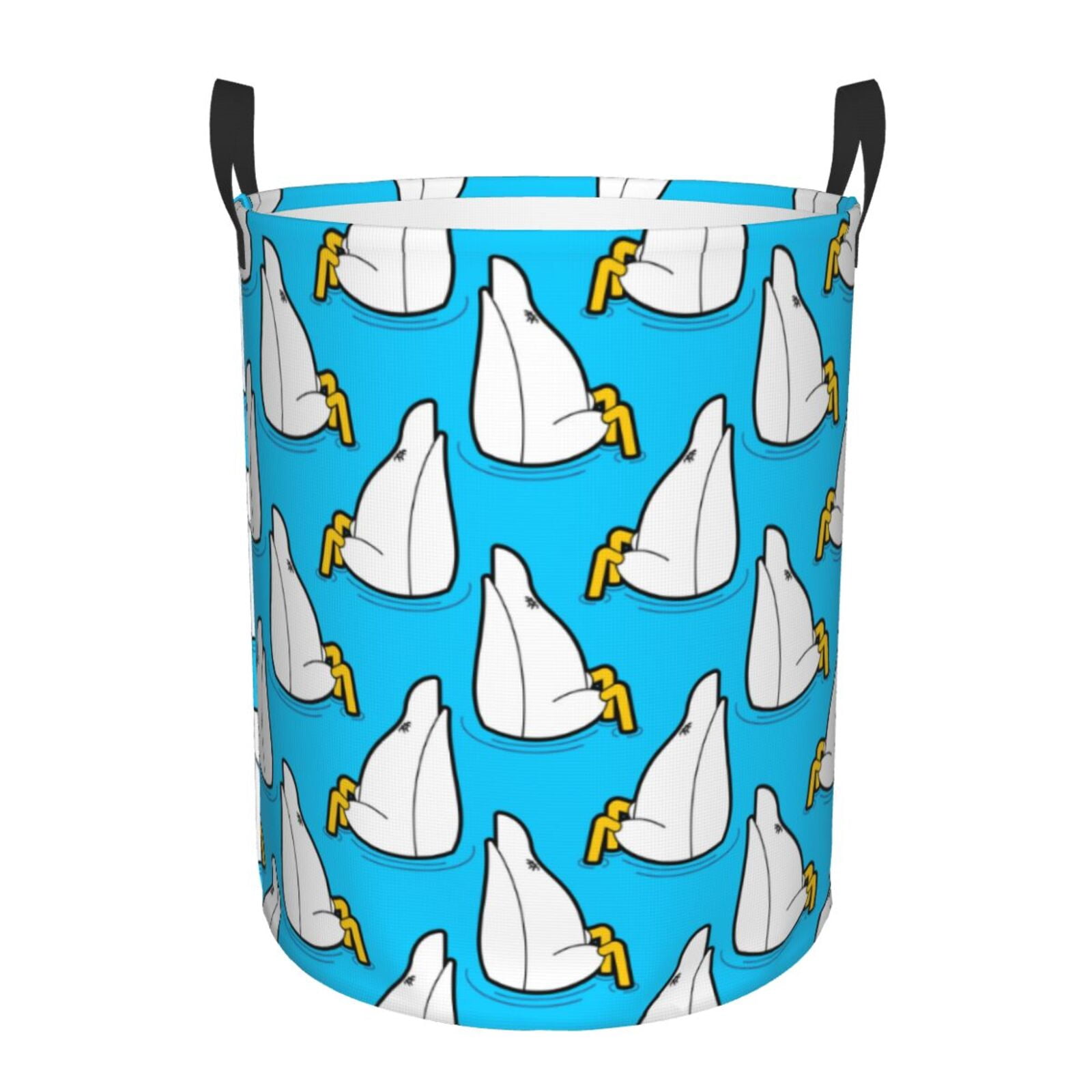 Gukieu Duck Dives Print Round Dirty Clothes Bag, Waterproof Standing Home Bathroom Storage Basket Car Trunk Storage Bag-