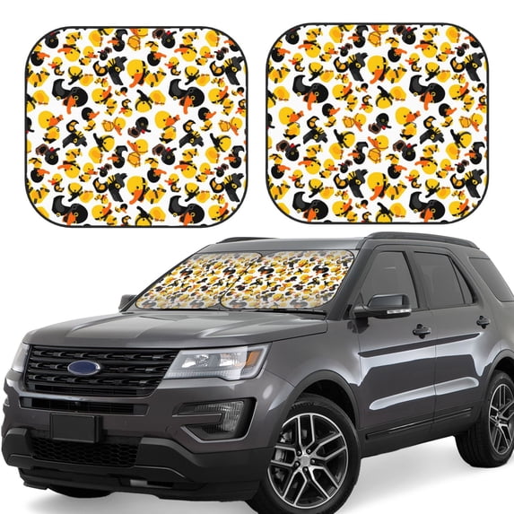 Gukieu Duck In Black Suit1 Print Car Windshield Sun Visor, Foldable Anti-UV Car Sun Visor Suitable for Vans, Trucks Car Accessories-Large