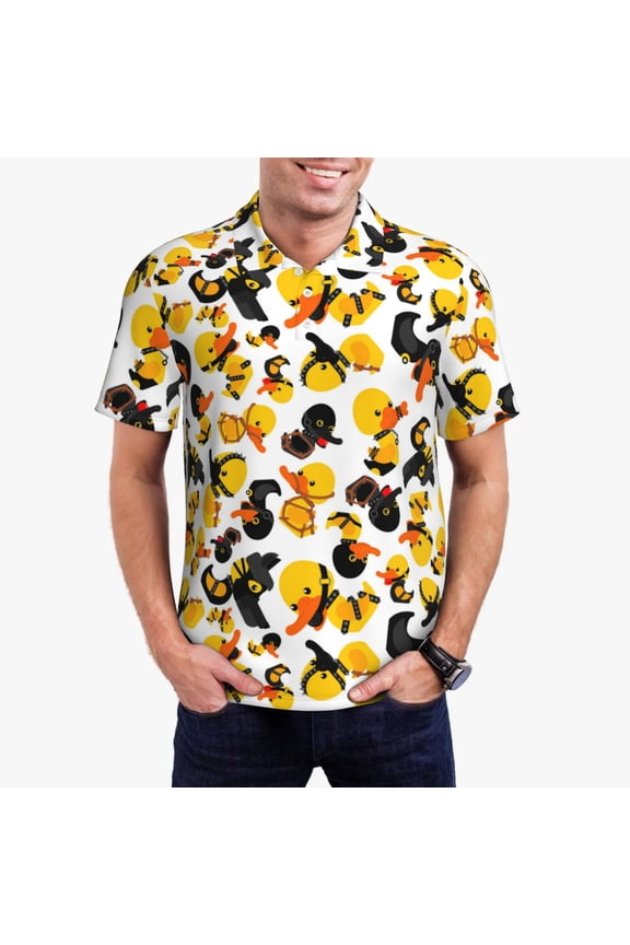Duck In Black Suit1 Print Men's Quick-drying POLO Shirt, Button-down Summer T-shirt, Suitable for Work and Outdoor Activities-4X-Large