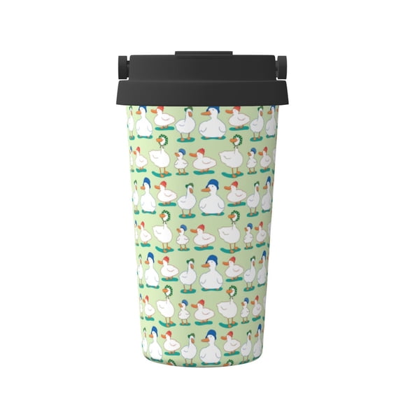 Gukieu Duck Print Insulated Coffee Cup, Portable Stainless Steel Vacuum Cup with Lid, Unisex, Suitable for Office, Cafe, Car