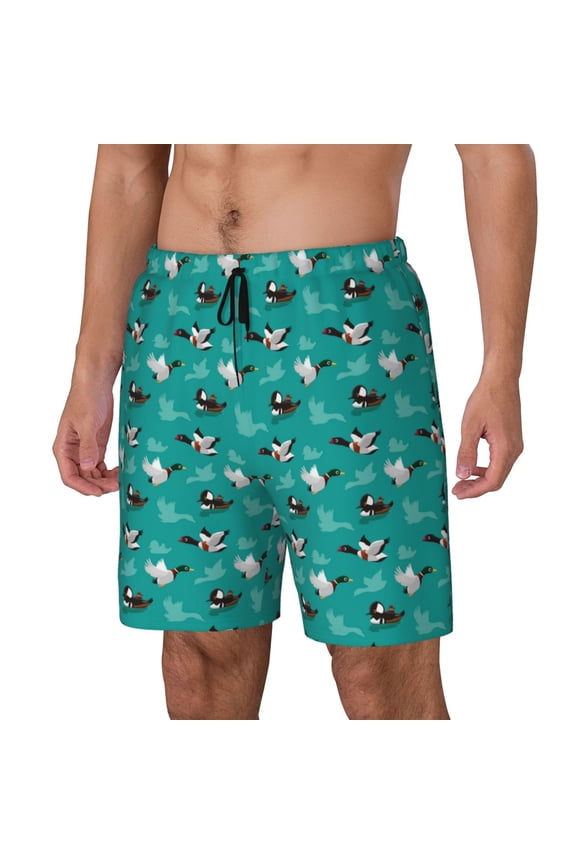Ducks A Print Men's Double Layer Sports Swim Trunks, Quick Dry Adjustable Waist Swim Shorts Swimwear-Medium