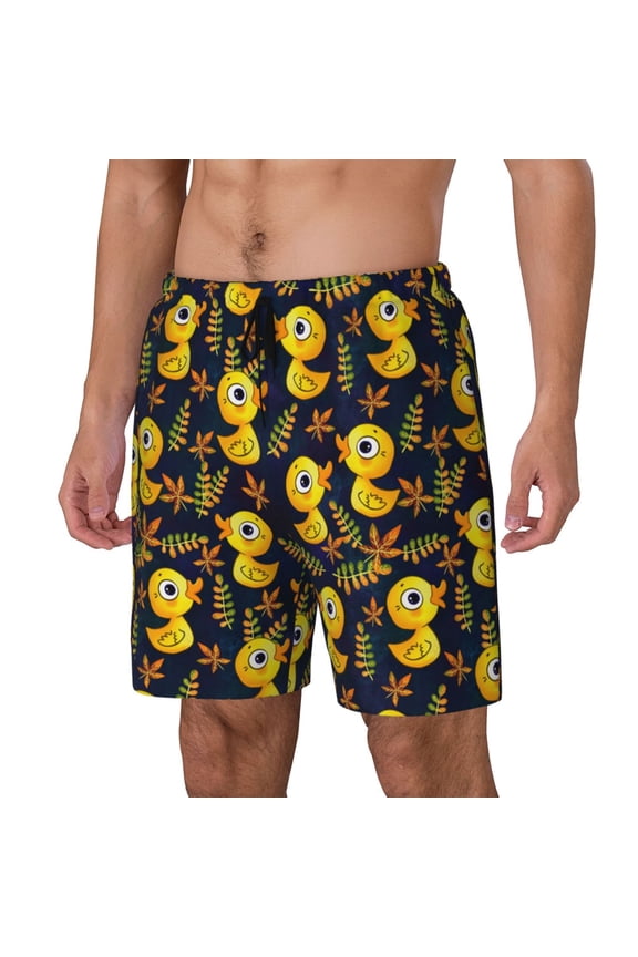 Ducks Print Men's Double Layer Sports Swim Trunks, Quick Dry Adjustable Waist Swim Shorts Swimwear-X-Large