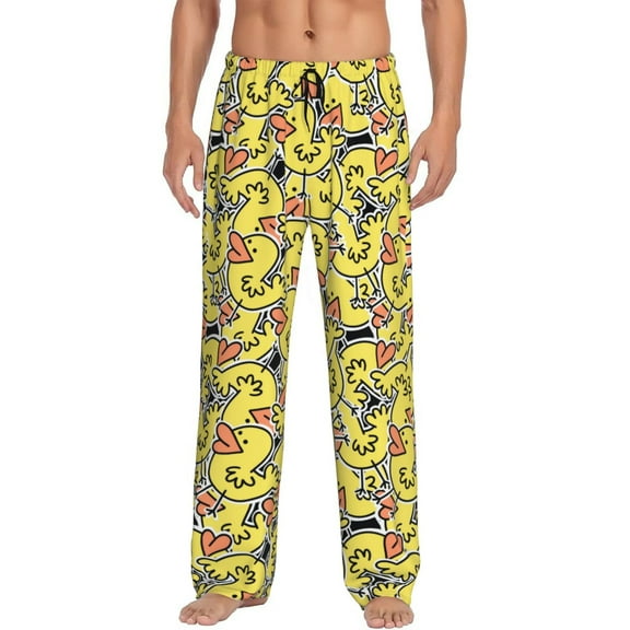 Gukieu Ducks Print Men's Home Trousers, Elastic Drawstring Home Pajamas Clothing Suitable for Adult Men-3X-Large