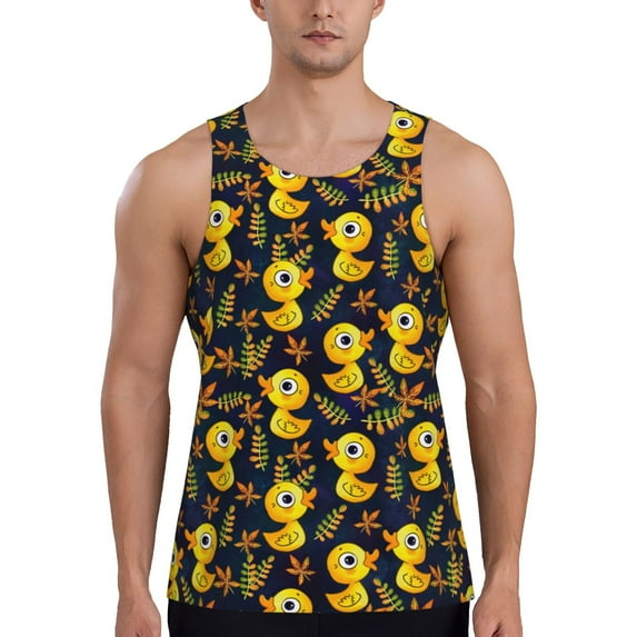 Gukieu Ducks Print Men's Quick Dry Fitness Vest, Round Neck Sleeveless Fitness Bodybuilding Top-Small