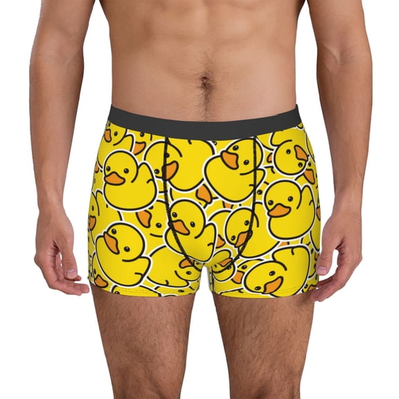 Gukieu Ducky Cartoon Animal Yellow Print Men's Boxer Briefs, High Elastic Moisture Wicking Boxer Briefs Underwear-Medium