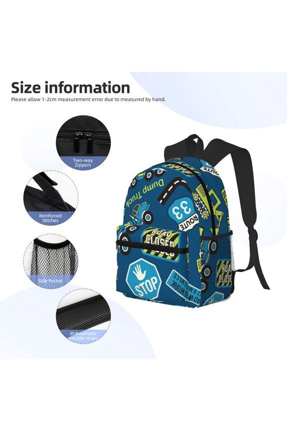 Dump Truck Print Backpack, Waterproof Backpack with Adjustable Shoulder Straps, Suitable for Campus, Business, Travel, Unisex