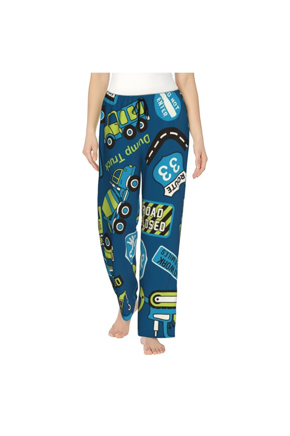 Machinery Road Construction Print Women's Home Trousers, with Pockets and Drawstring Pajamas, Home Pajamas, Sleepwear-Medium