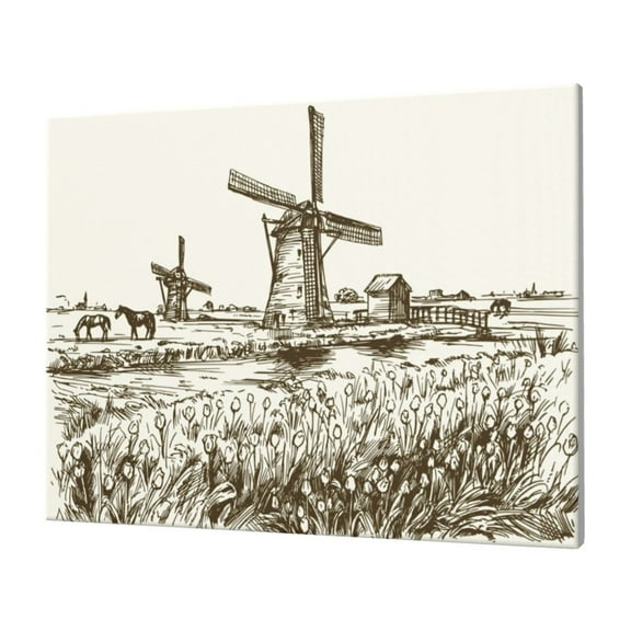 Gukieu Dutch Windmill Print Horizontal Canvas Decorative Painting 12x16 Inch Shrinkage Resistant Frame Hanging Home Wall Art Decor