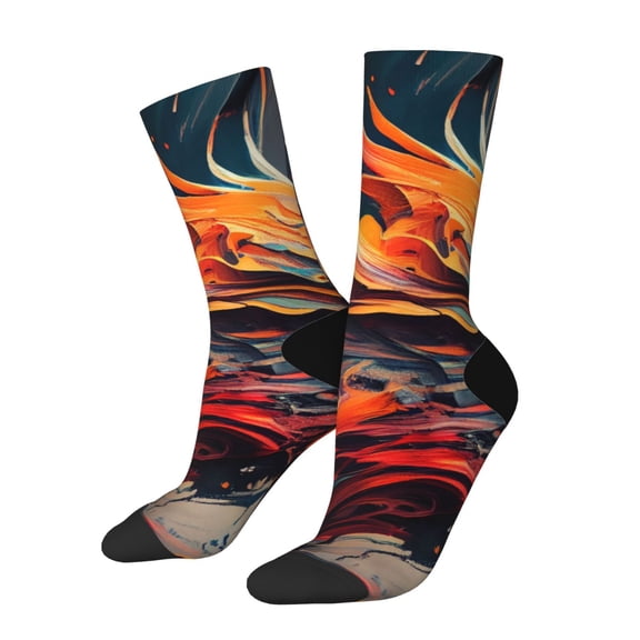 Gukieu Dynamic Fire Bird Art Print Contrast Color Mid-calf Socks, Sweat-wicking Athletic Socks, Unisex Clothing Accessories