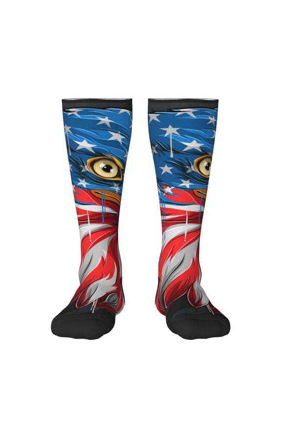 Eagle Head With American Flag Print Contrast Color Stockings, Elastic Sports Socks Warm Socks Clothing Accessories, Adult Unisex