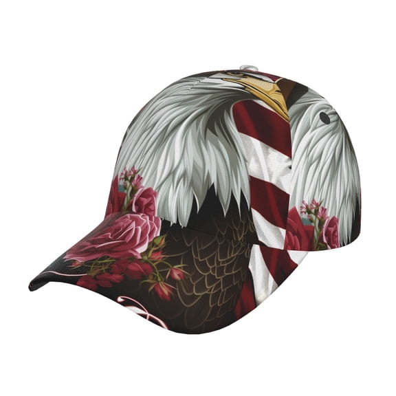 Gukieu Eagle With Hat And Roses Prin Baseball Cap, Adjustable Sweat-wicking Daily,Travel, Sports Cap, Unisex