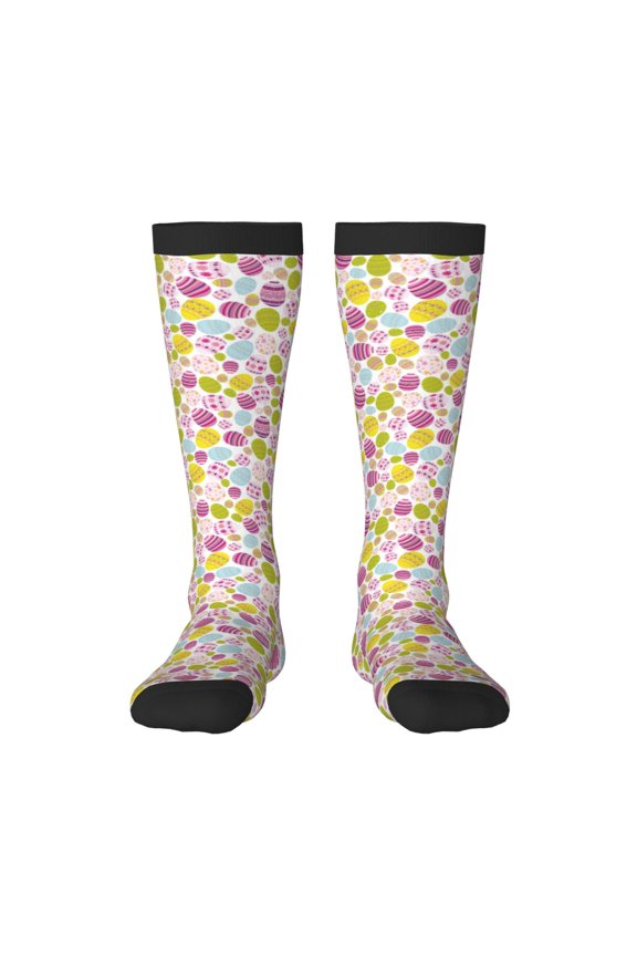 Easter Egg Print Contrast Color Stockings, Elastic Sports Socks Warm Socks Clothing Accessories, Adult Unisex