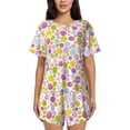 thumbnail image 1 of Gukieu Easter Egg Print Women's Short-sleeved Pajama Set, Round Neck Button Top Elastic Shorts 2-piece Set, Summer Home Leisure Clothing-XX-Large, 1 of 6