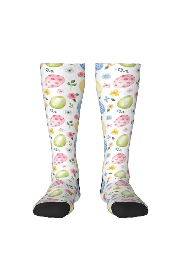 Easter Egg3 Print Contrast Color Stockings, Elastic Sports Socks Warm Socks Clothing Accessories, Adult Unisex