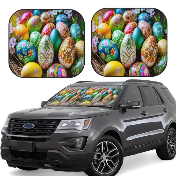 Gukieu Easter Eggs Print Car Windshield Sun Visor, Foldable Anti-UV Car Sun Visor Suitable for Vans, Trucks Car Accessories-Large