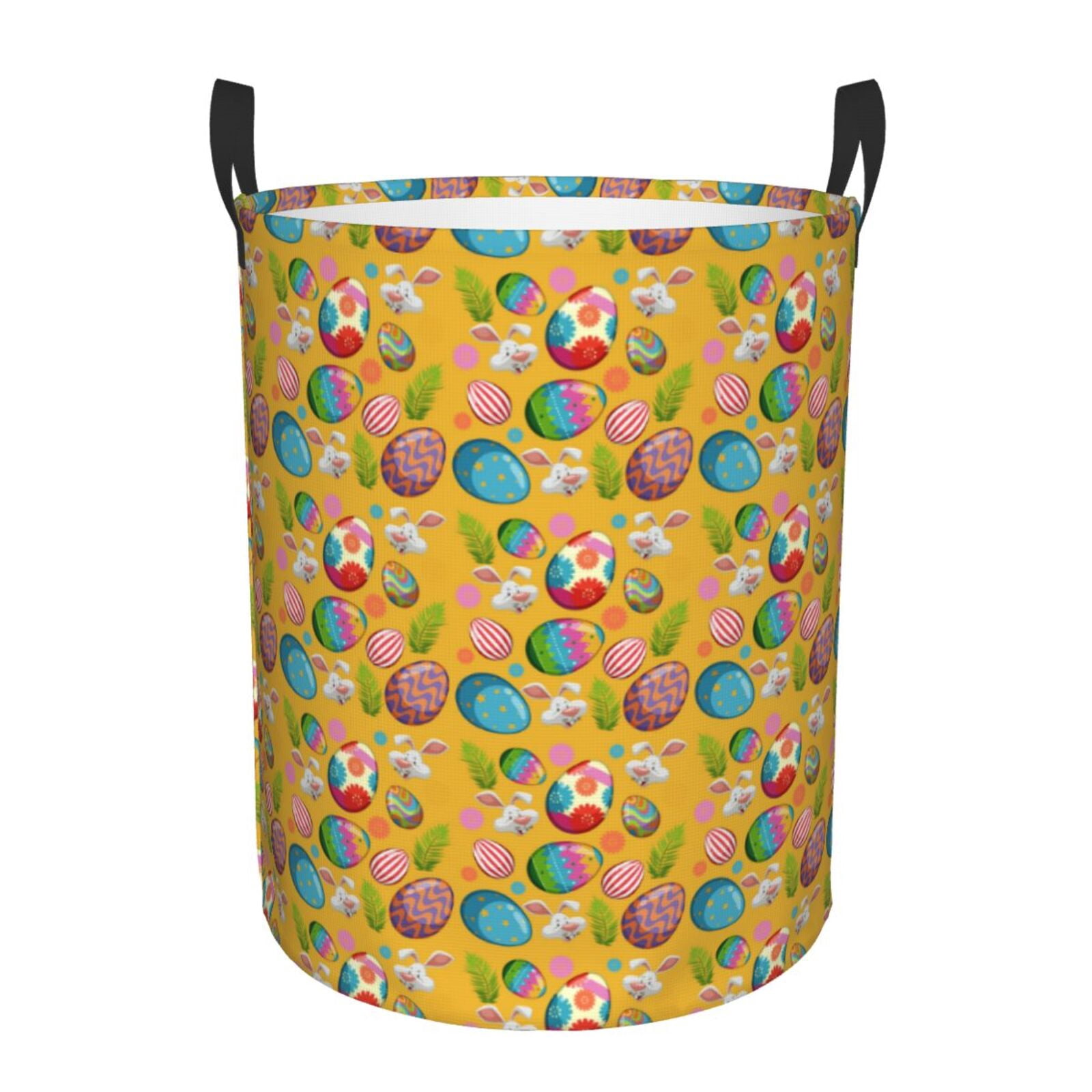 Gukieu Easter Print Round Dirty Clothes Bag, Waterproof Standing Home Bathroom Storage Basket Car Trunk Storage Bag-Small