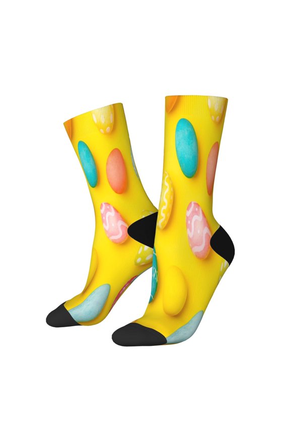 Easter eggs (2) Print Contrast Color Mid-calf Socks, Sweat-wicking Athletic Socks, Unisex Clothing Accessories