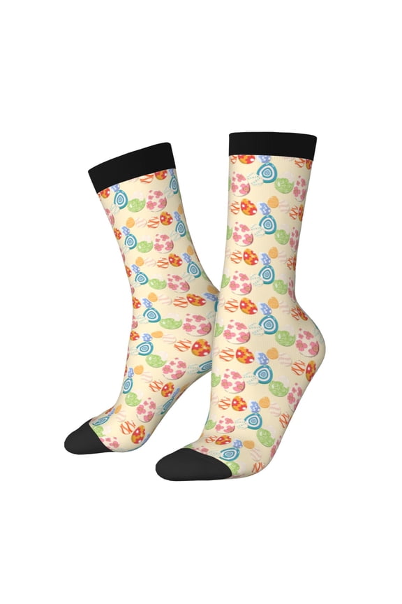 Easter eggs Print Contrast Color Mid-calf Socks, Sweat-wicking Athletic Socks, Unisex Clothing Accessories