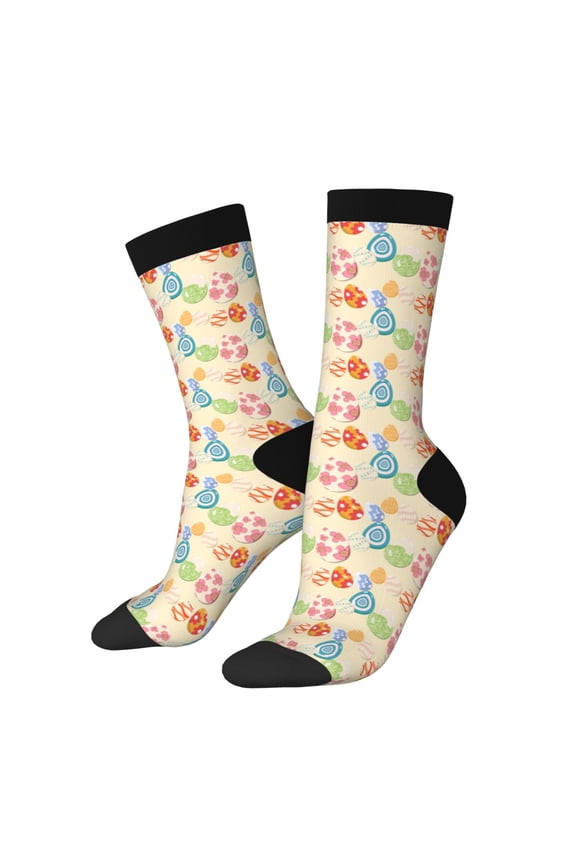 Easter eggs Print Contrast Color Mid-calf Socks, Sweat-wicking Athletic Socks, Unisex Clothing Accessories