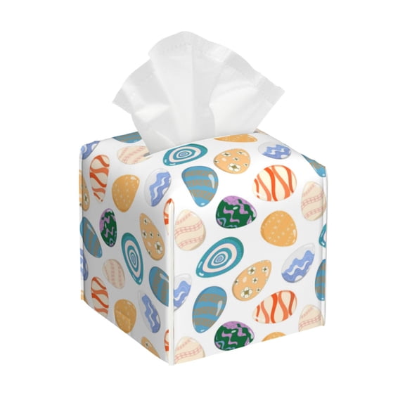 Gukieu Easter eggs Print Leather Tissue Box, PVC Waterproof Velcro Opening and Closing Square Tissue Box Holder, Suitable for Home and Office Decoration