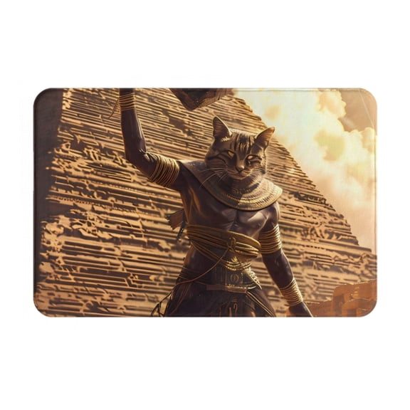 Gukieu Egyptian Cat Pharaoh Magic Print Dust-proof Floor Mats, Water-absorbent and Non-slip Flannel Door Mats 16x24in, Home Decoration Suitable for Kitchen, Bathroom, Garage