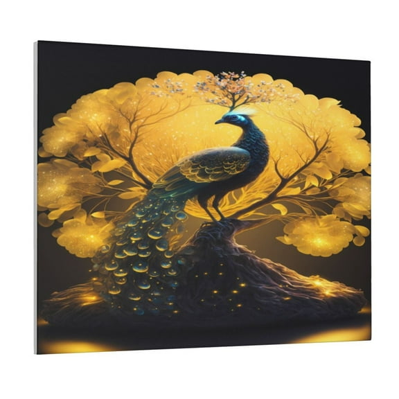 Gukieu Elegant Gold Leaf Peacock Print Canvas Decorative Hanging Painting, Waterproof Art Wall Decoration with Frame, Suitable for Living Room, Bedroom