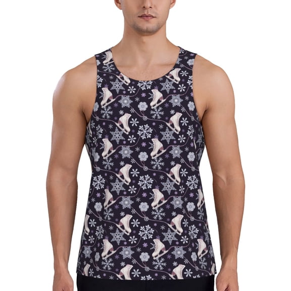 Gukieu Elegant ice skates snowflakes A Print Men's Quick Dry Fitness Vest, Round Neck Sleeveless Fitness Bodybuilding Top-Medium