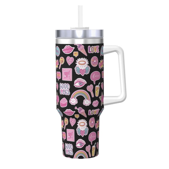 Gukieu Elements Print 40OZ Ice Cup, Stainless Steel Vacuum Kettle with Handle Suitable for Hot and Cold Drinks, Travel, Fitness