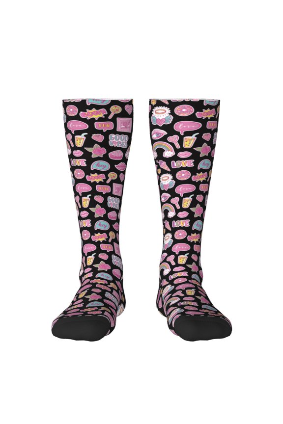 Elements Print Contrast Color Stockings, Elastic Sports Socks Warm Socks Clothing Accessories, Adult Unisex