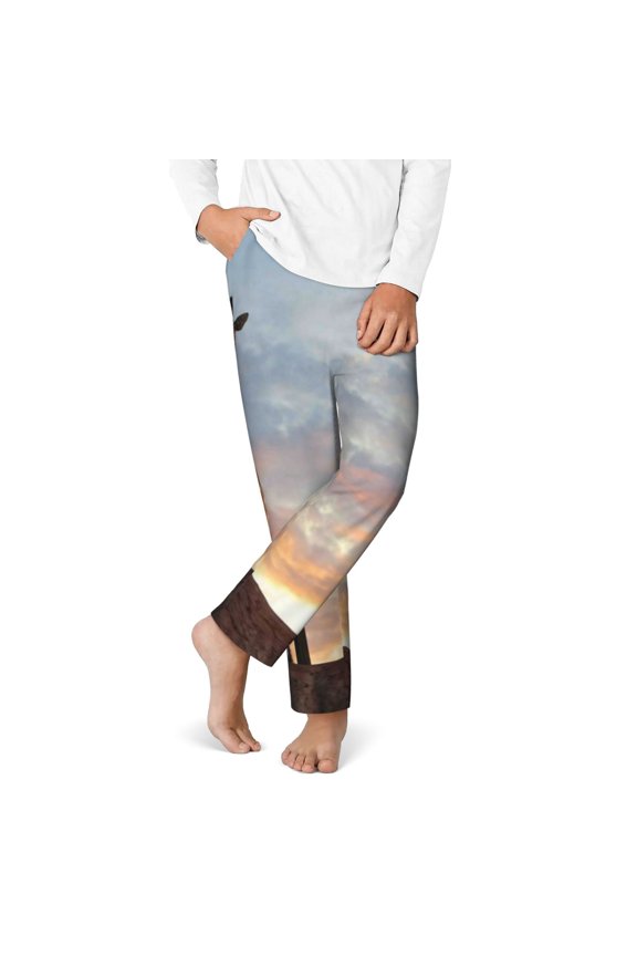 Elephant Giraffe Print Youth Home Trousers, Elastic Waistband with Pockets for Home and Outing, Suitable for Children Aged 5-16-XS(5-6)