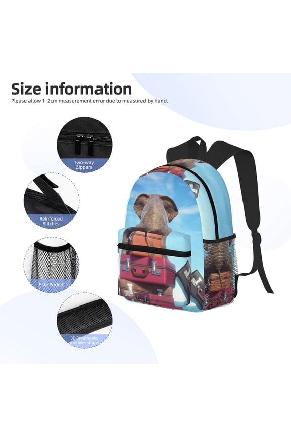 Elephant Sits Print Backpack, Waterproof Backpack with Adjustable Shoulder Straps, Suitable for Campus, Business, Travel, Unisex