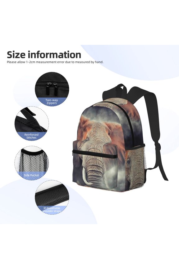 Elephant in Smoke Print Backpack, Waterproof Backpack with Adjustable Shoulder Straps, Suitable for Campus, Business, Travel, Unisex