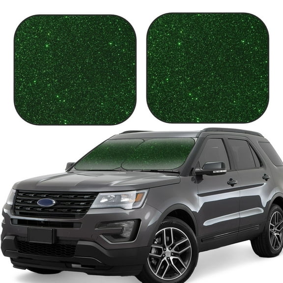 Gukieu Emerald Green Sparkling Print Car Windshield Sun Visor, Foldable Anti-UV Car Sun Visor Suitable for Vans, Trucks Car Accessories-Small