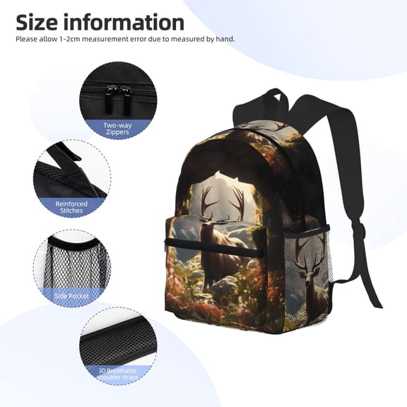 Gukieu Enchanted Deer In Cave Print Backpack, Waterproof Backpack with Adjustable Shoulder Straps, Suitable for Campus, Business, Travel, Unisex