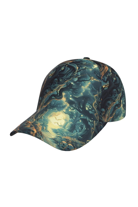 Enchanted Forest Skull Path Prin Baseball Cap, Adjustable Sweat-wicking Daily,Travel, Sports Cap, Unisex