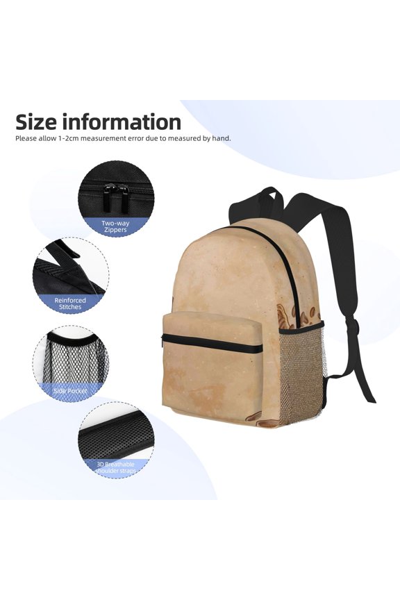 Engraved Coffee On Kraft Paper Print Backpack, Waterproof Backpack with Adjustable Shoulder Straps, Suitable for Campus, Business, Travel, Unisex