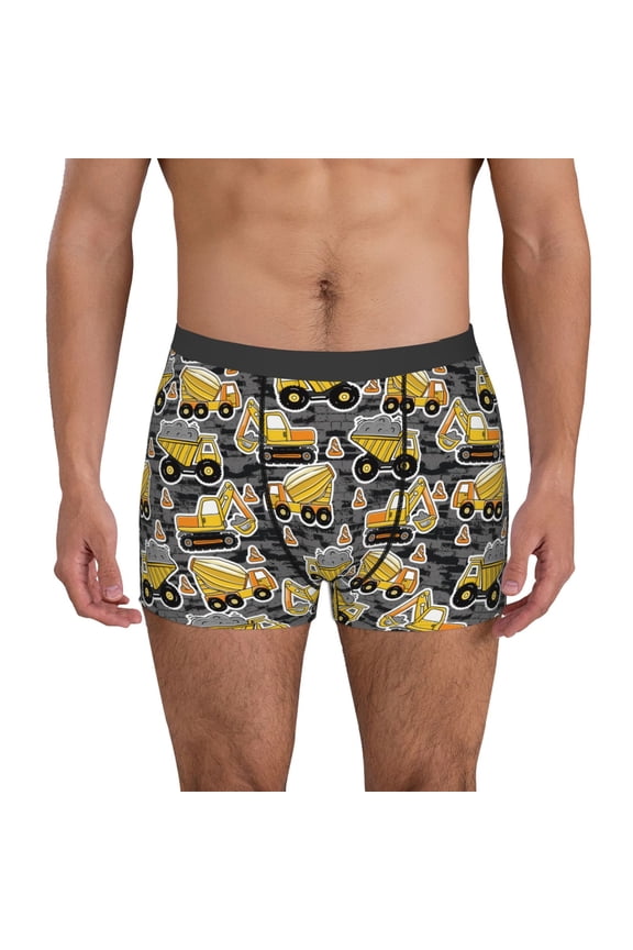 Excavator At Work Print Men's Boxer Briefs, High Elastic Moisture Wicking Boxer Briefs Underwear-X-Large