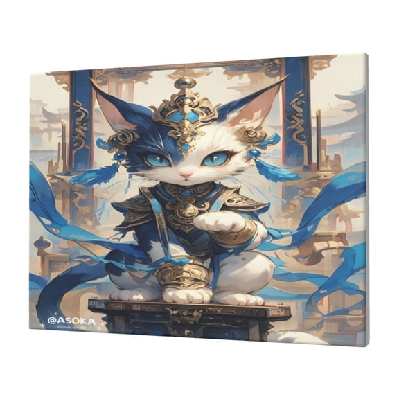 Gukieu Exotic Blue Cat Print Horizontal Canvas Decorative Painting 12x16 Inch Shrinkage Resistant Frame Hanging Home Wall Art Decor