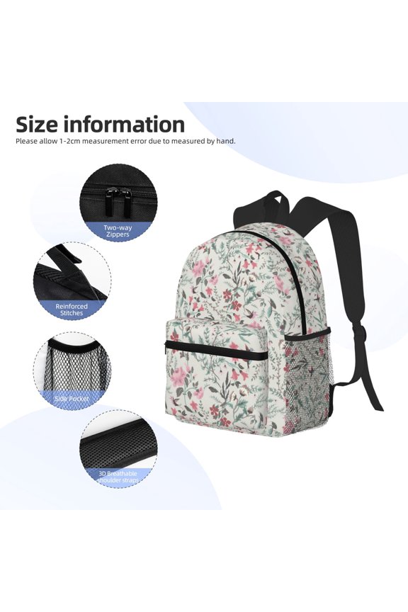 Fairy Floral Print Backpack, Waterproof Backpack with Adjustable Shoulder Straps, Suitable for Campus, Business, Travel, Unisex