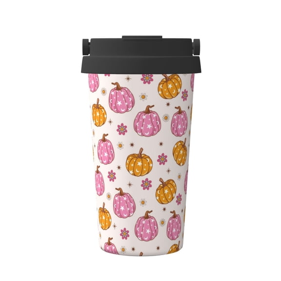 Gukieu Fall 70s Groovy Hippie 1 Print Insulated Coffee Cup, Portable Stainless Steel Vacuum Cup with Lid, Unisex, Suitable for Office, Cafe, Car