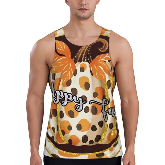 Gukieu Fall Farmhouse Pumpkins Print Men's Quick Dry Fitness Vest, Round Neck Sleeveless Fitness Bodybuilding Top-4X-Large