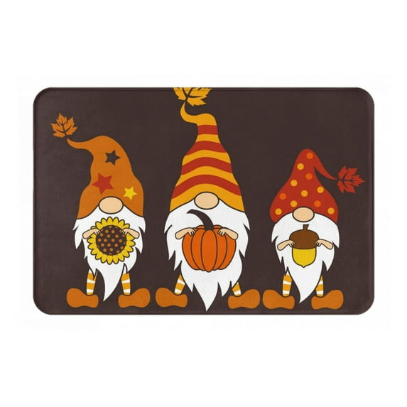 Gukieu Fall Gnomes Print Dust-proof Floor Mats, Water-absorbent and Non-slip Flannel Door Mats 16x24in, Home Decoration Suitable for Kitchen, Bathroom, Garage