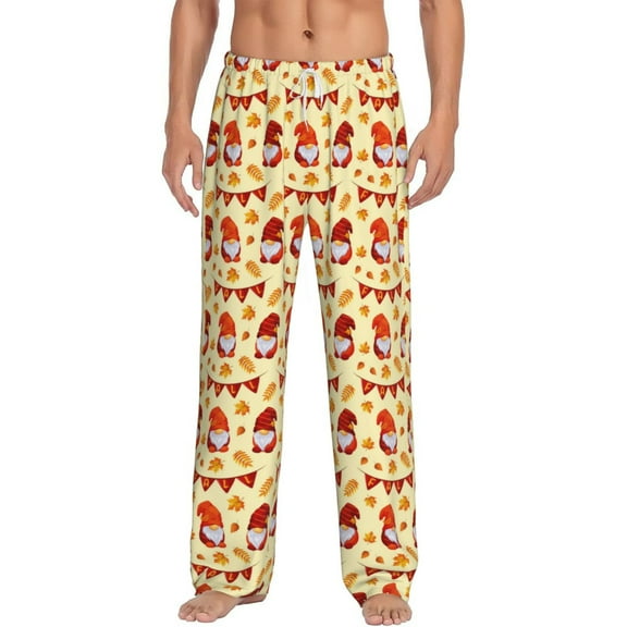 Gukieu Fall Gnomes Print Men's Home Trousers, Elastic Drawstring Home Pajamas Clothing Suitable for Adult Men-Medium